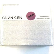Calvin Klein Queen Sheet Set Sateen Soft Gray Pattern New in Sealed Package