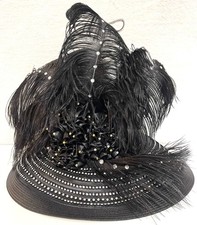 Plaza Suite New York Women's Church Derby Feathered With Black Stones Hat