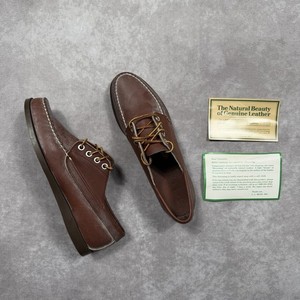 L.L. Bean Men\'s Handsewn Moccasins Blucher Moc, Sz 9.5D Brown Full-Grain Leather L.L. Bean Restored Vintage L.L. Bean Leather Blucher  main image 4
