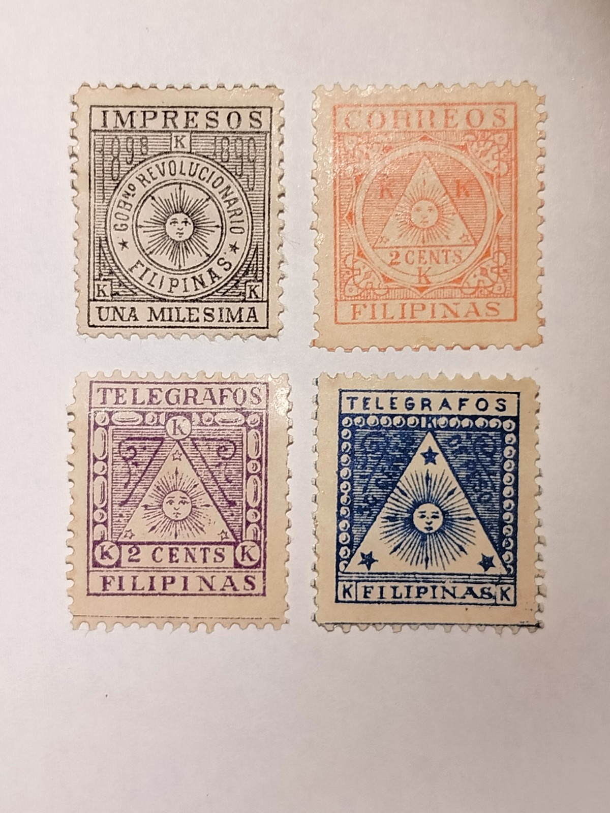 Filipinas 1898/9 Correo Insurrecto Edifil 1 y 4 y telégrafos 1 y 2 * MH