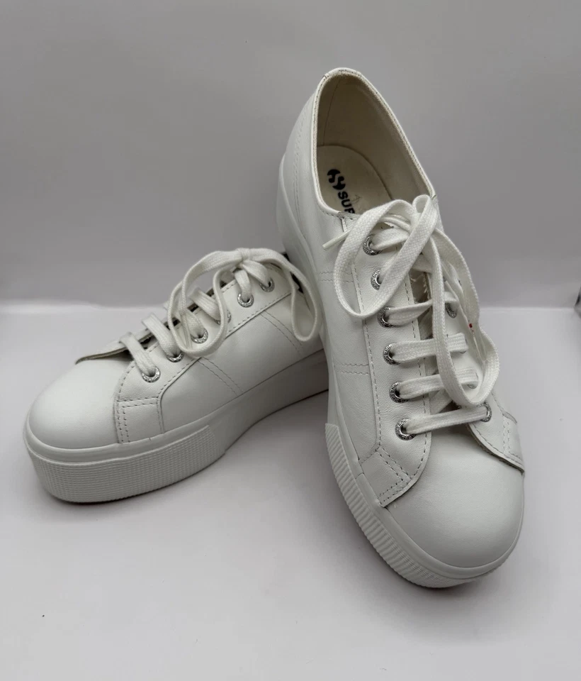 Superga 2790 White Nappa Leather Platform Sneakers Women’s Size 8 Very Good - Image 2 of 4