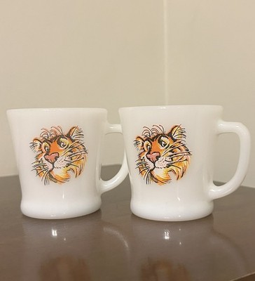 2 VTG Fire King Milk Glass Anchor Hocking Esso Exxon Tony Tiger Coffee Mug EUC