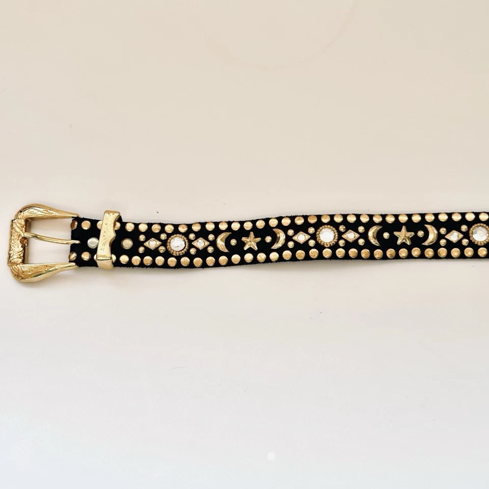 RARO Kippys Cristal Swarovski Tachonado Western Cinturón Cuero Dorado Celestial 22-29 Foto 4 de 4