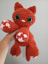Handmade Crochet Orange Cat with Green Glitter Eyes Stuffed Animal Plush Toy