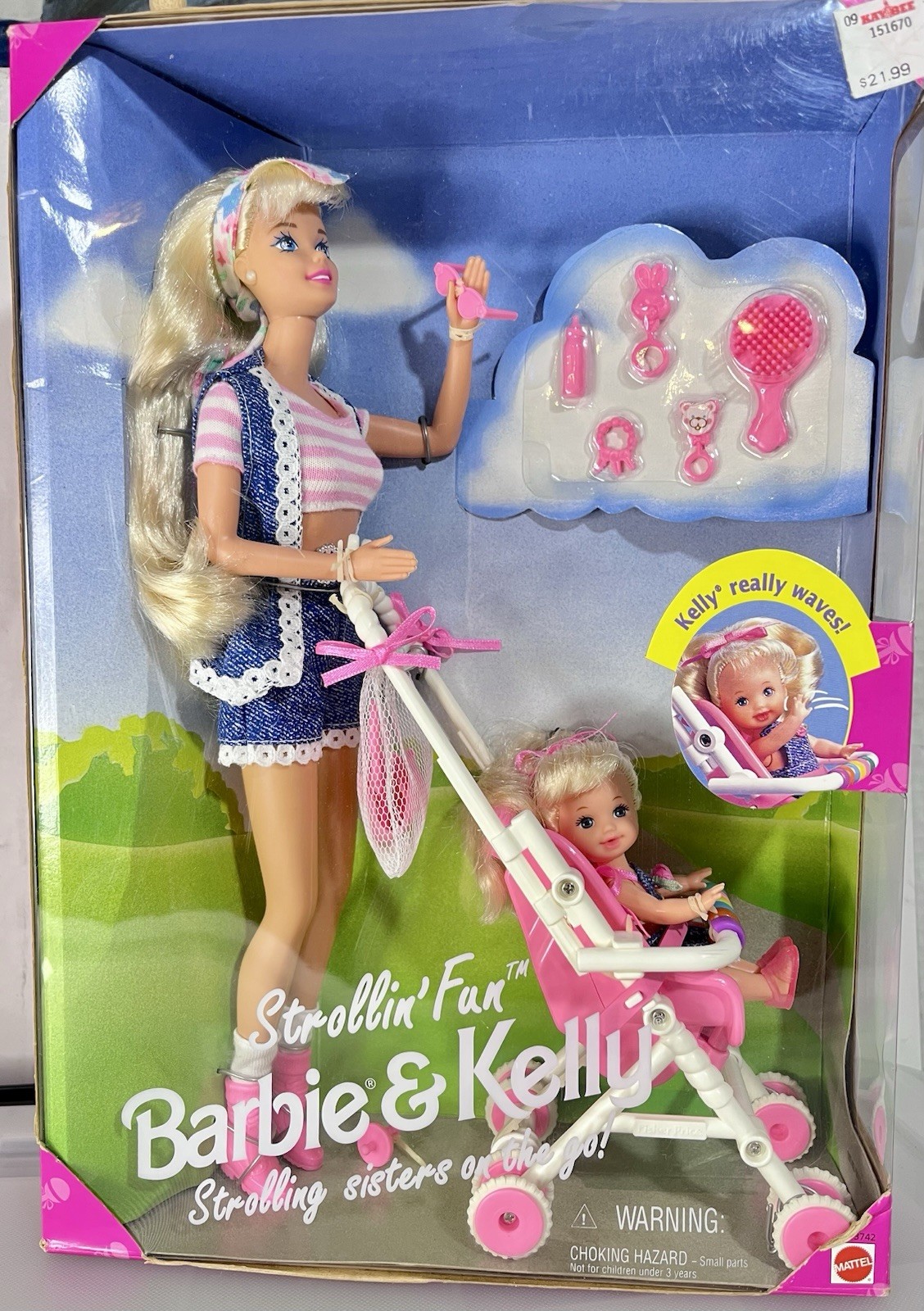 Vintage 1995 Barbie & Kelly Doll STROLLIN' FUN Play Set Mattel Sisters NRFB