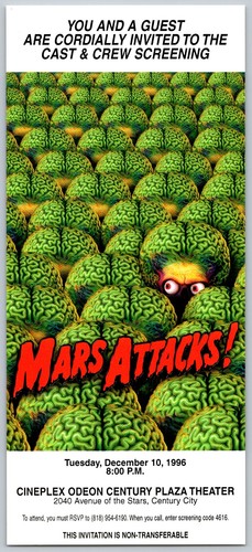 Original 1996 Mars Attacks Cast Crew Screening Movie Ticket Pass Horror Sci Fi