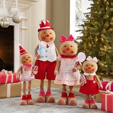 Plush Gingerbread Family Set of 4 Christmas Holiday Decor Adjustable Height