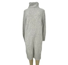 H&M Medium Women Grey Turtle Neck Knit Sweater Dress Side Slits J18