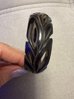 Bakelite Black Bangle - Carved and Pierced Leaf Design — photo 5