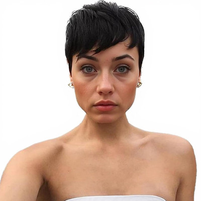 Kurzhaarschnitt Damen Perücken,Echthaar Perücke Für Frauen Kurze Pixie Perücke B