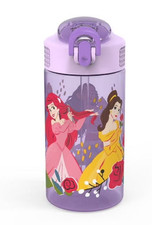 Zak Designs 16oz Princess Kids Straw Water Bottle, Durable Plastic Park Bottle w