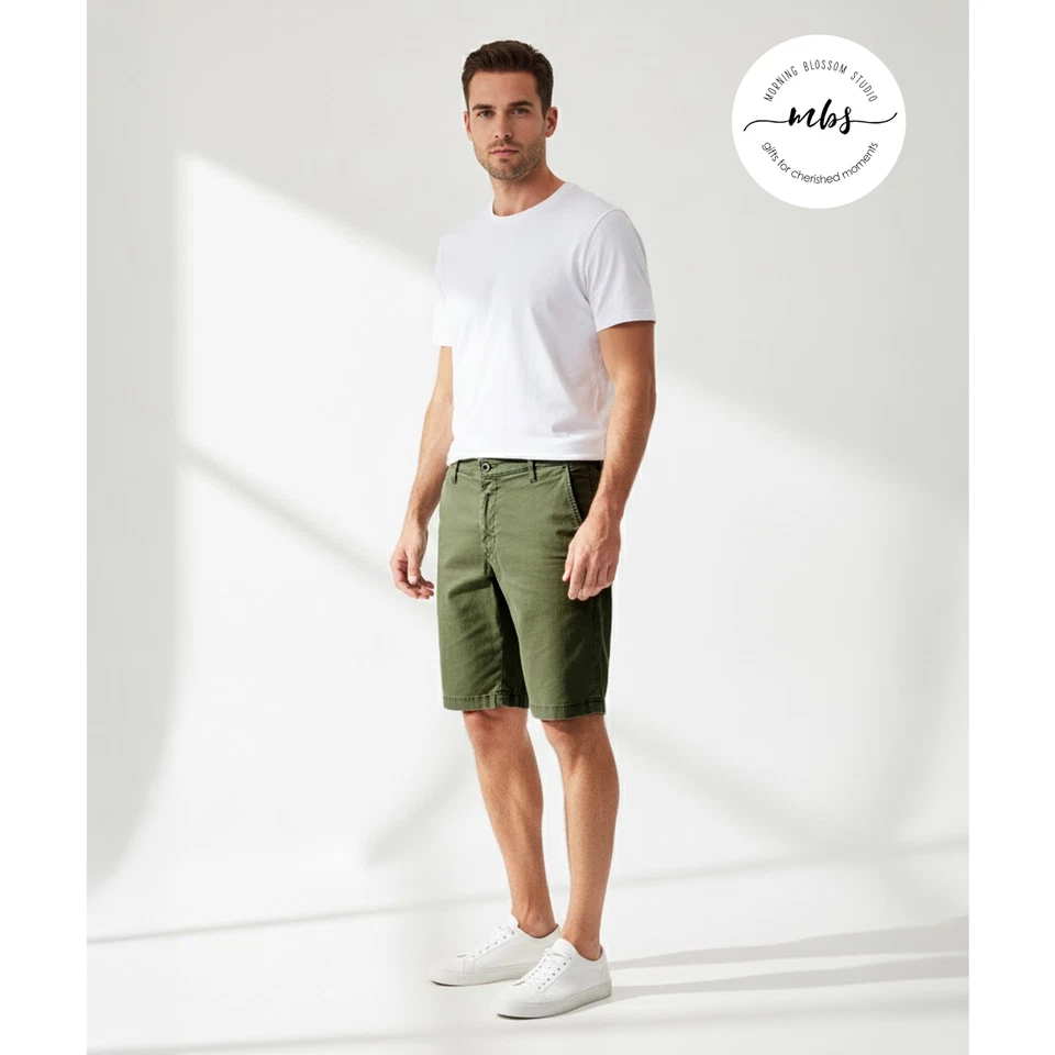 Paquete de 2 Pantalones Cortos AG Griffin Relajados Cintura Alta Verde Tostado Hombres 34 Foto 2 de 4