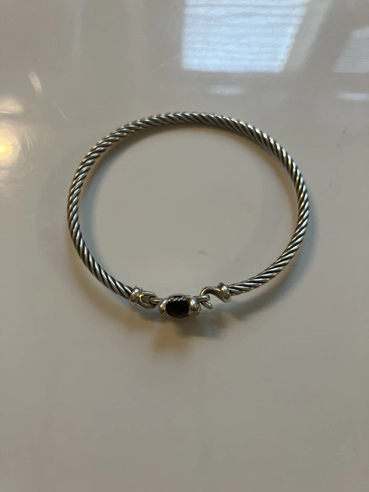 David Yurman Sterling Silver Cable Bracelet with Black Onyx - Medium - Image 2 of 2
