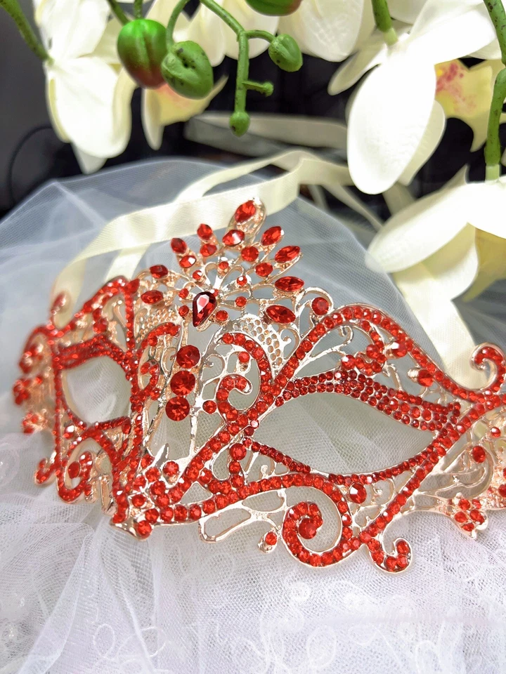 Masquerade Mask for Women, Red Mask, Rhinestone, Venetian Party, Evening Prom - Image 2 of 3