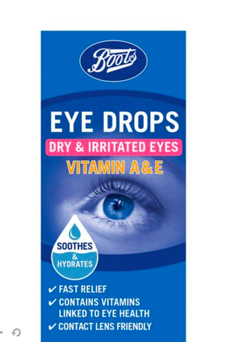 BOOTS Dry Eyes VITAMIN A + E Drops for 