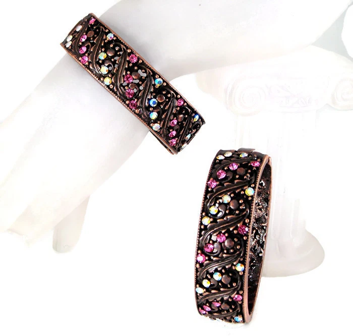 Brazalete de filigrana vintage Deco Nouveau bronce frotado luk con cristal Swarovski Foto 3 de 4