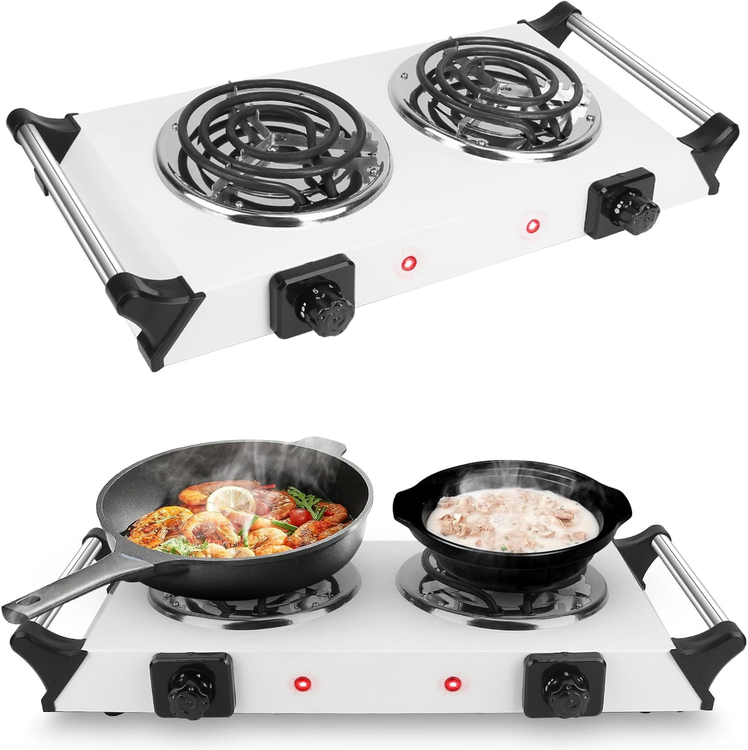 2000W Hot Plate,Portable Electric Stove Countertop Double Coil Burners W/5 Level