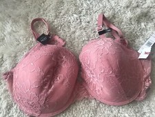 Full Figure Almond Pink Lace Padded Underwire Support Bra 42D, New, Beautiful