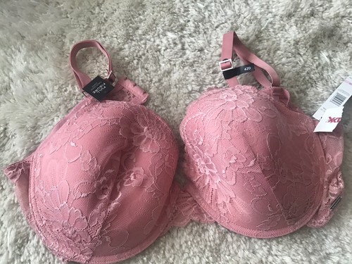 Full Figure Almond Pink Lace Padded Underwire Support Bra 42D, New, Beautiful