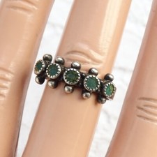 Vint Native American Snake Eye Green Turquoise Ring Size 7.5 Hallmarked Sterling