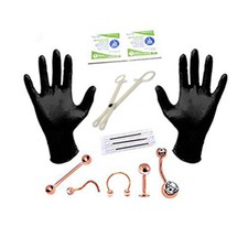 Piercing Kit 12 Pieces IP Rose Gold For Belly Tongue Nipple Lip Nose 18G 16G 14G