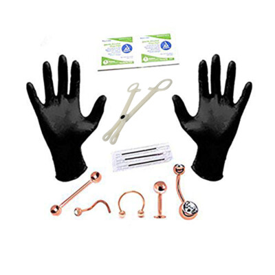 Piercing Kit 12 Pieces IP Rose Gold For Belly Tongue Nipple Lip Nose 18G 16G 14G
