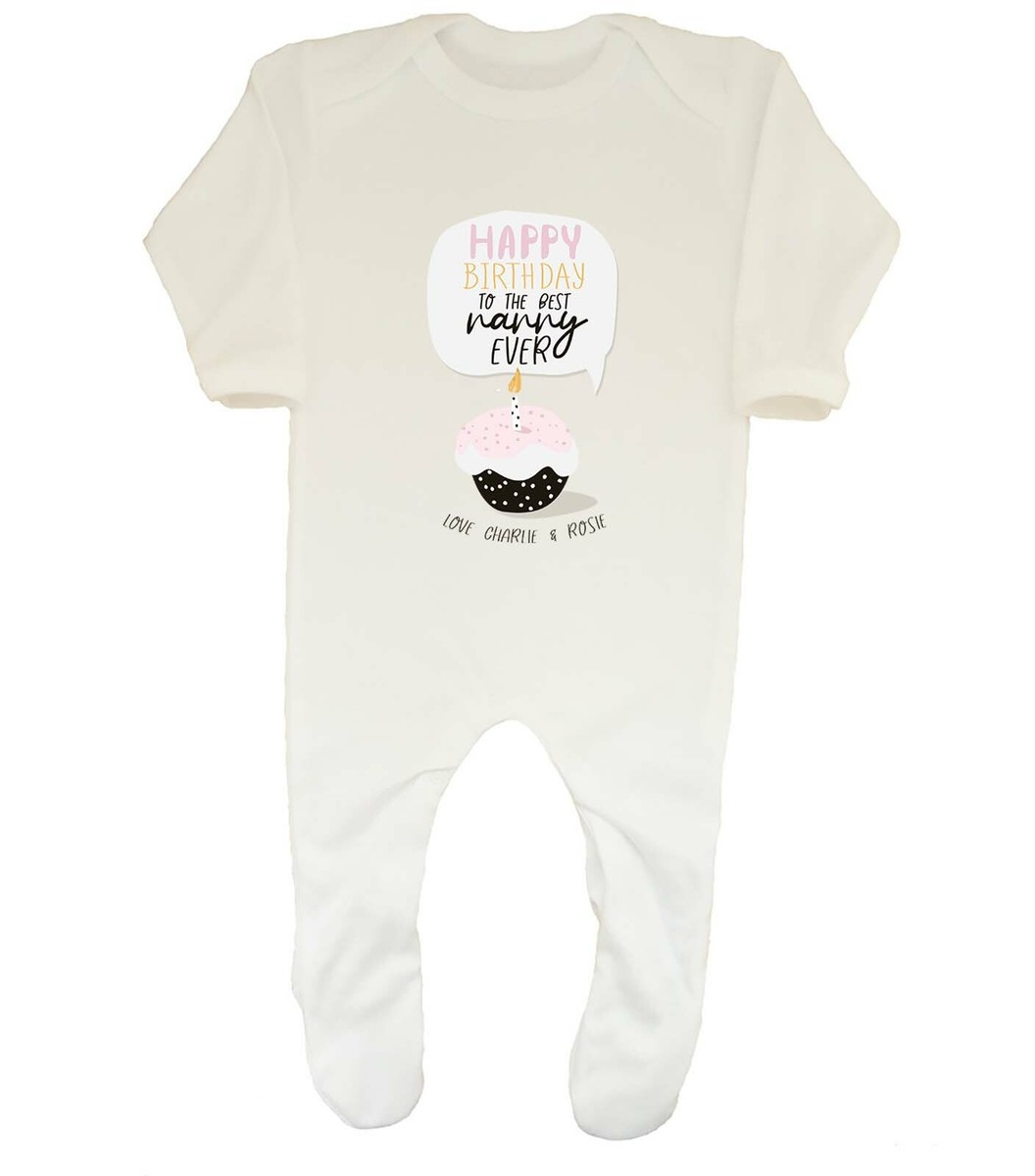 Personalised Happy Birthday To The Best Nanny Baby Grow Sleepsuit