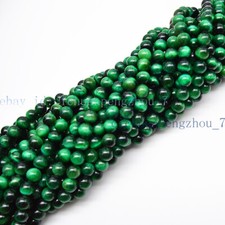 6/8/10mm Genuine Green Tiger's Eye Round Gemstone Loose Beads 15'' Strand