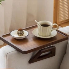 Wooden Sofa Arm Rest Tray Clip-On Home Organiser Snack Holder Armrest Table UK