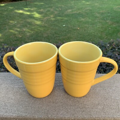 Wedgwood Emeril's Market Set of 2 Butter Golden Yellow Embossed Rings Solid Mugs