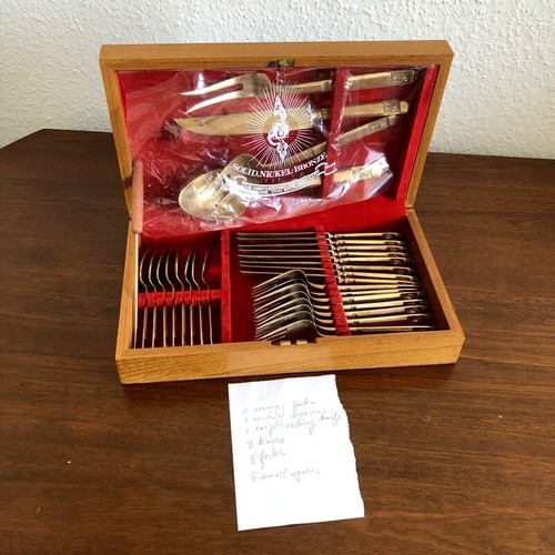 VU Solid Nickel Bronze Thai Bronzeware Flatware 28 Piece 8 Place