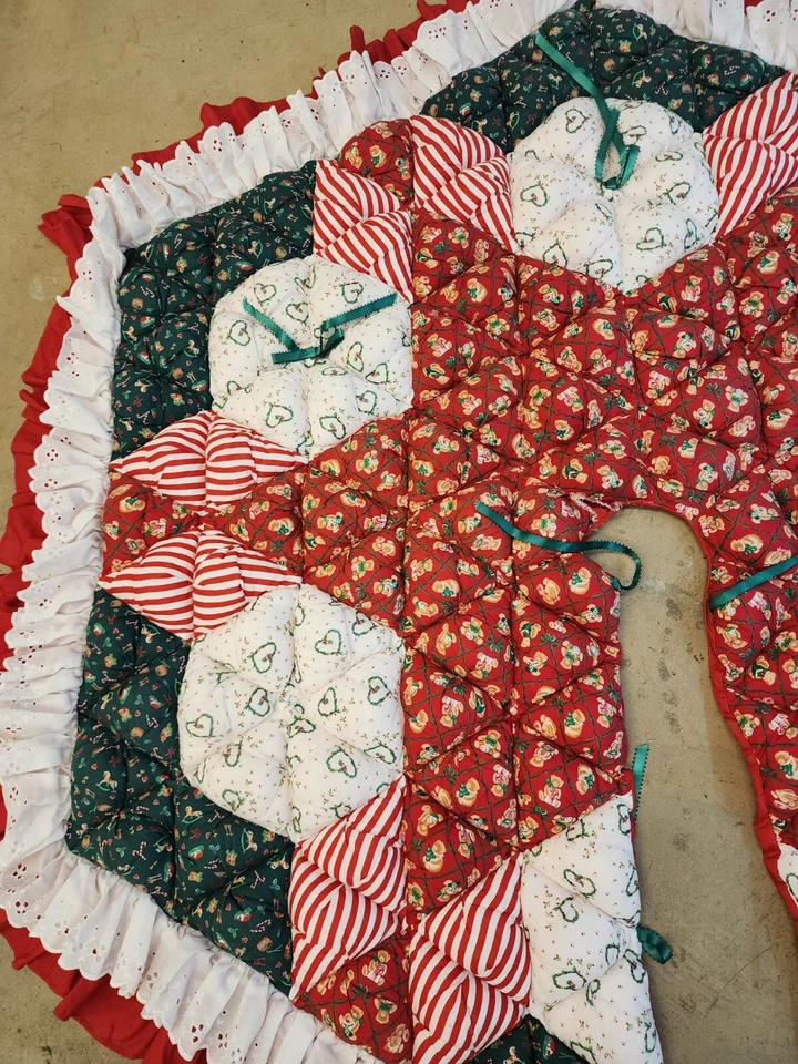 Falda de árbol de Navidad vintage hecha a mano acolchada retazos acolchada leer descripción- Foto 2 de 4