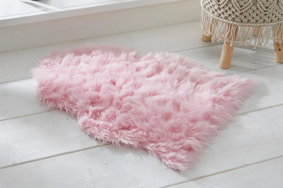 Deko Fell rosa, 65x90 cm, Kunst Plüsch Teppich Läufer Matte Sitz Sofa Auflage - Bild 1 von 4