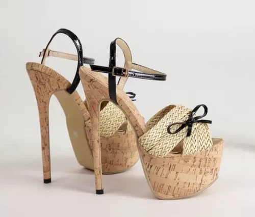 Mujer Verano Peep Toe Moño Tejido Sandalias Playa Moda Vestido Zapatos Tacón Alto - Imagen 11 de 12