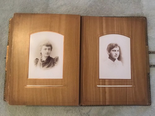 Antico album fotografico in pelle pieno fiore chiusura ottone scheda armadio - Foto 20 di 21
