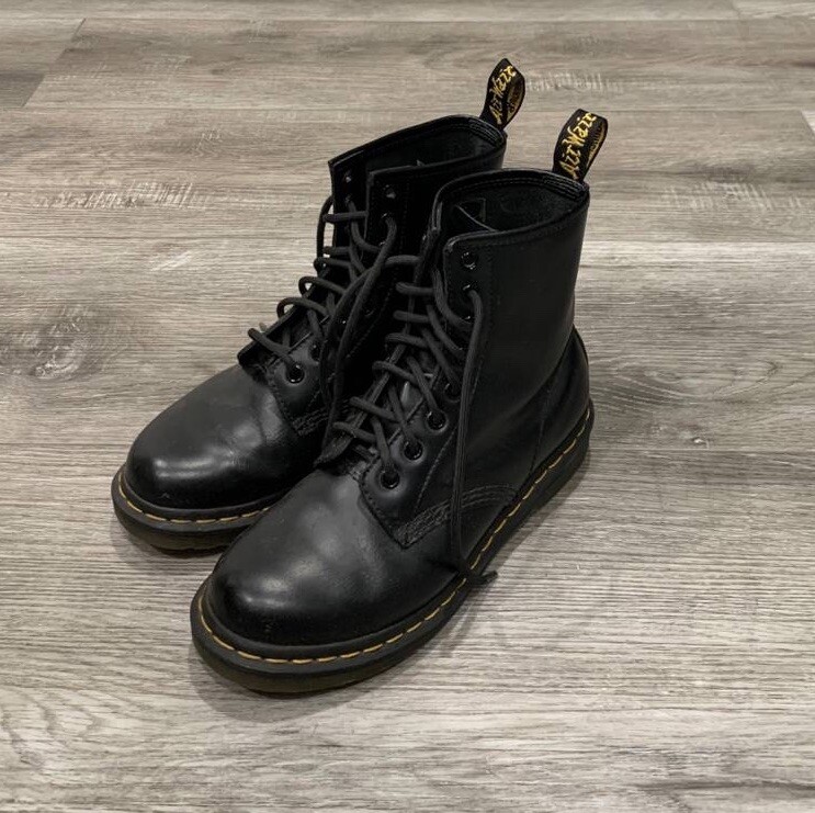 Dr. Martens Black Leather Lace-Up Combat Boots with Brown Soles 1490 / 1461 MM6 Leather Lace Up Boots in Black | Dr. Martens main image 3