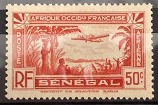SENEGAL 1935 Airmail - Airplane over Landscape. 50c Red NHM SG 179