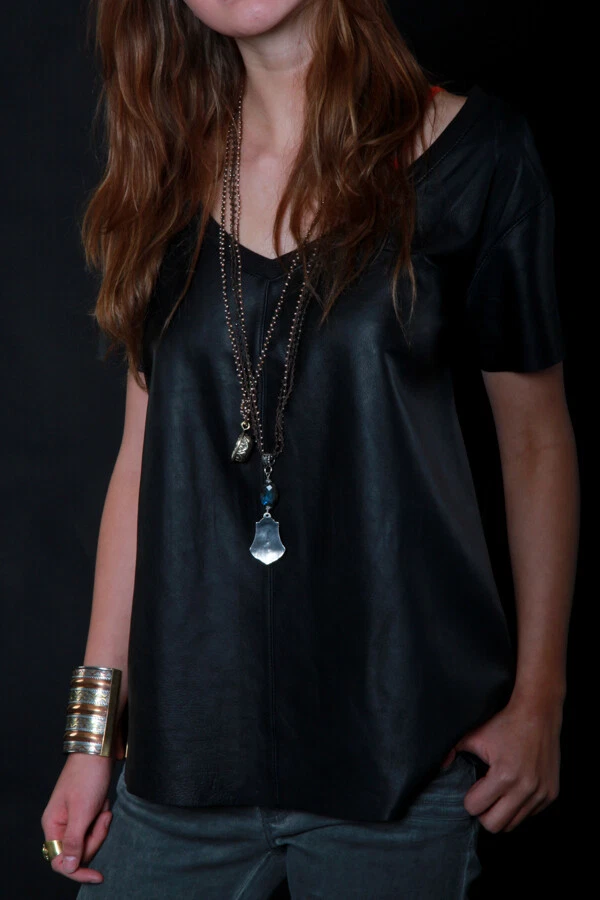 $425 Elizabeth & James ESME Leather T-Shirt  - Image 3 of 4