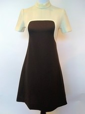 Vintage Womens Handmade Brown Beige Mock Neck Dress