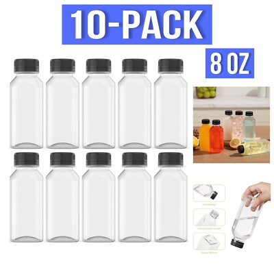 10 Pcs 8 Oz Plastic Juice Bottles Empty Clear Containers with Tamper Proof Lids