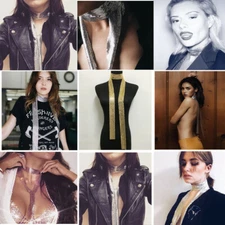 Women Metal Mesh Long Skinny Scarf Chainmail Choker Necklace Lace Skinny Scarf