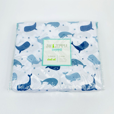 Jak & Jemma Home Twin Sheet Set Blue Grey Whale Ocean Nautical Beach Sheets