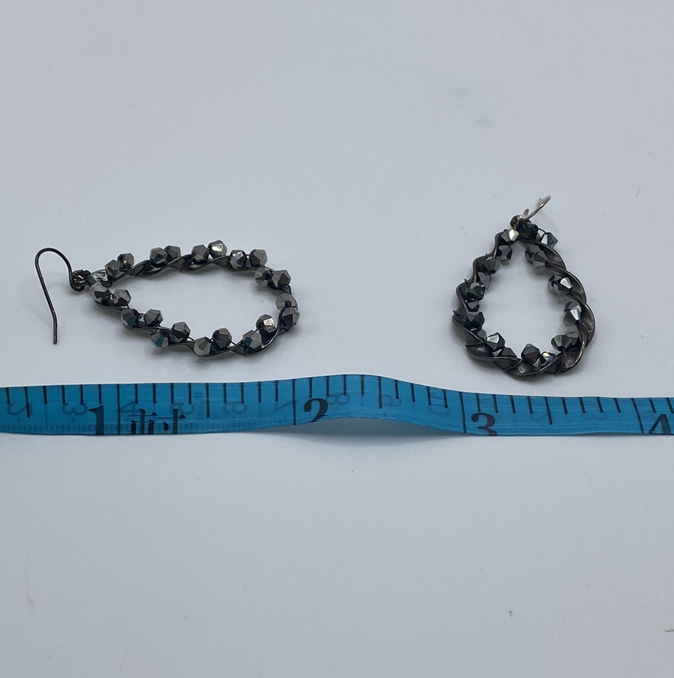 Grey Hematite Chip Oval Dangle Drop Earrings Face… - image 3