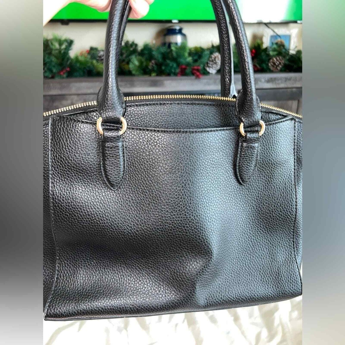 Nine West Josie Jest Set Satchel Purse Faux Leather Black