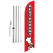 Restaurant Advertising Feather Banner Swooper Flag Kit with Ground Stake