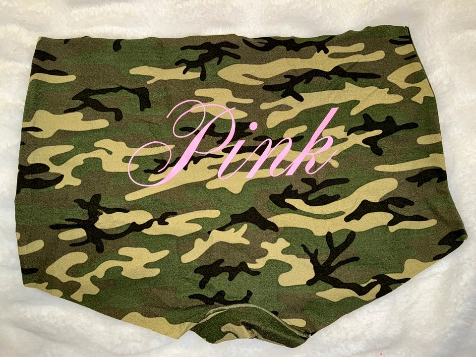 Victoria's Secret Pink Camo No-show Boyshort Panties Green Moss Tulip Logo XL — 第 2/4 张图片