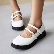 Women's Low Heel Mary Jane Shoes Leather Double Strap Casual Flatform shoes