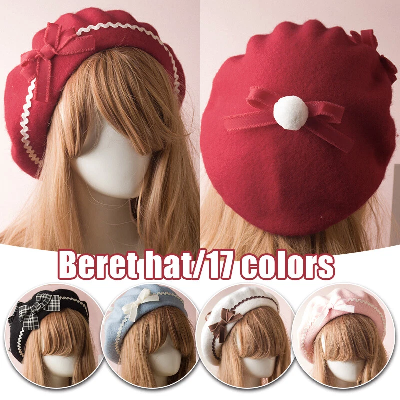 Mujeres Lolita Boina Gorra Pintor Sombrero Cálido Arco Borde Japonés Lindo Dulce Invierno NUEVO Foto 2 de 4