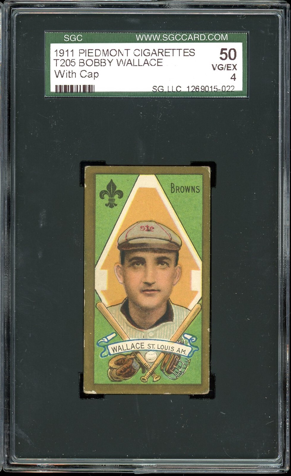 1911 T205 Gold Border Tobacco Bobby Wallace with Cap SGC 4