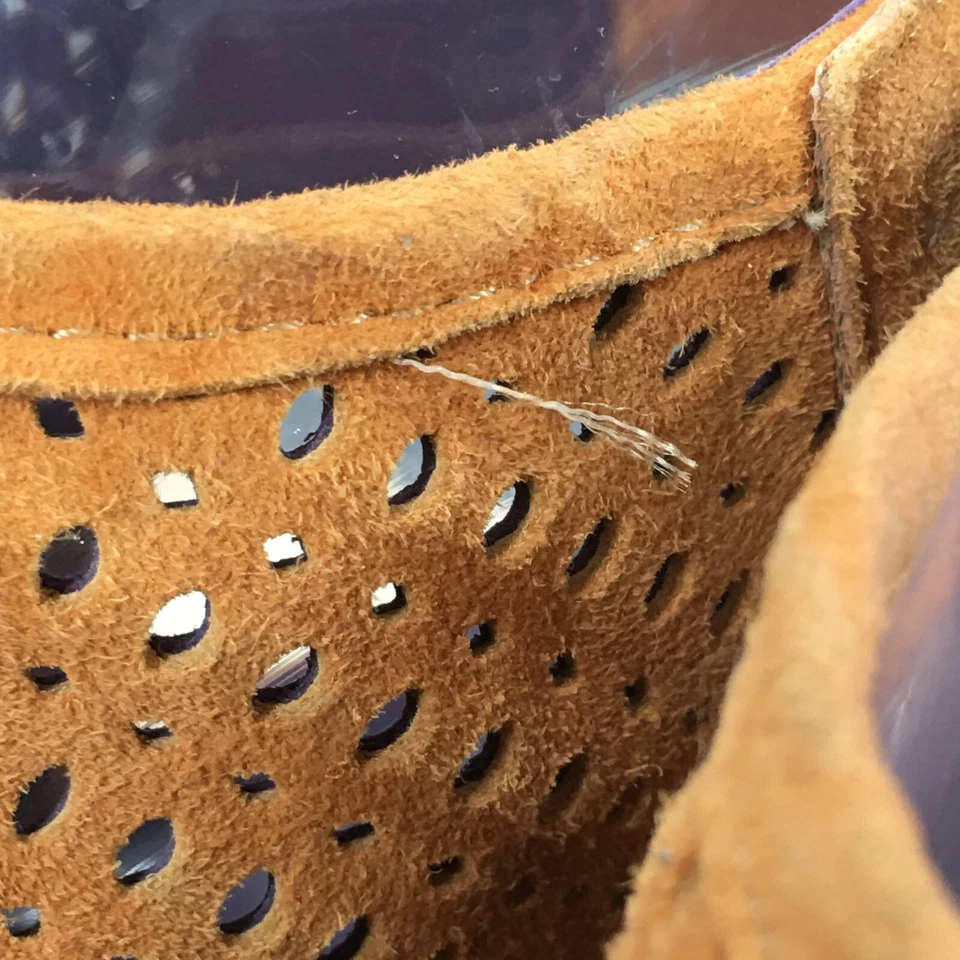 VAN ELi Sandals Womens 8 N Casual Perforated Wedge Slingback Brown Suede Leather - Image 3 of 4